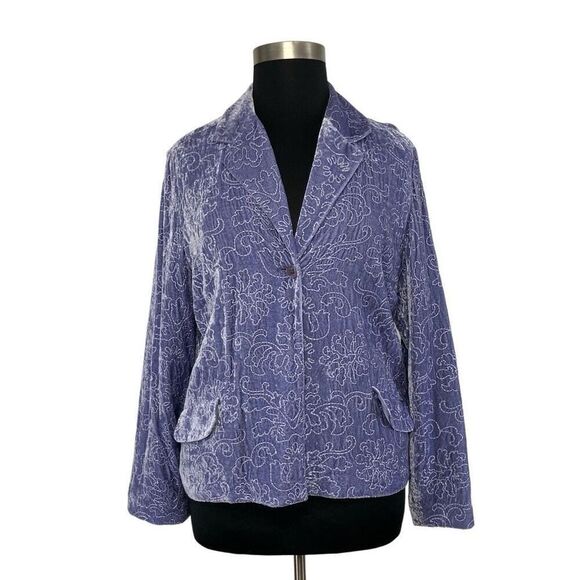 J Jill XL Lavender Purple Velvet Blazer Jacket Quilted Art To Wear Floral VTG - Picture 1 of 6